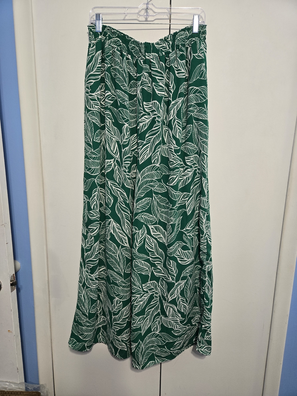 Pink Lily Wide Leg Palazzo Pants XXL Green White Tropical Leaf Plus Size